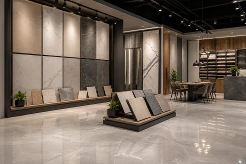 Premium Kajaria Tiles showroom in Surat offering stylish floor tiles and wall tiles for modern homes by The Stone World.